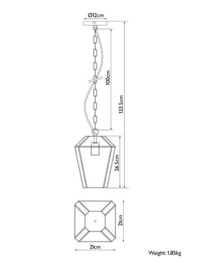 Timeless Glass Lantern Ceiling Light, Clear/Antique Brass