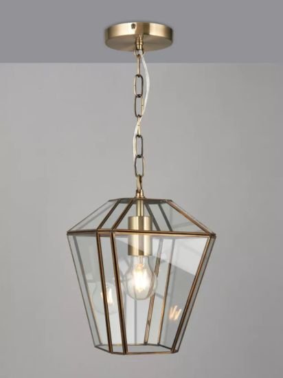 Timeless Glass Lantern Ceiling Light, Clear/Antique Brass